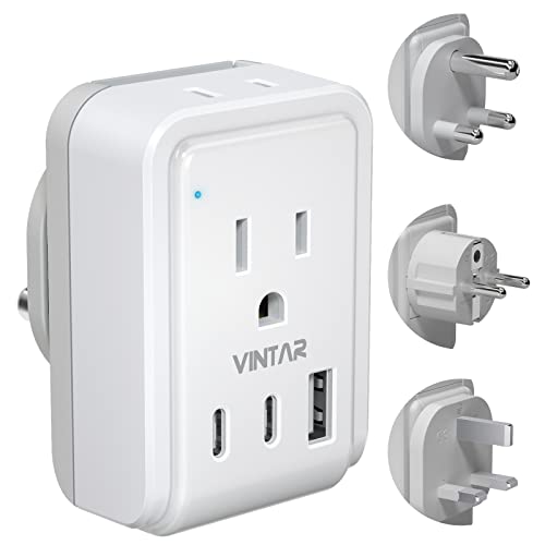 South Africa Power Adapter Kit, VINTAR International Plug Adapter with 3 USB Ports (2 USB C, 3.4A) 2 American Outlets, Type M,G,E/F Detachable Attachments, Adapter for US to Africa Botswana Morocco - style: Type M/G/E/F- Most of Africa,UK