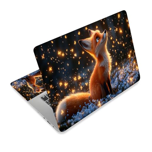 Universal Laptop Skin Sticker Decal,15.6 Inch Laptop Vinyl Cover for 13" 14" 15.6" Laptop,Scratch-Resistant Waterproof Protector Wrap,Reusable with Wrist Pads,Glowing Forest Fox - color: Glowing Forest Fox