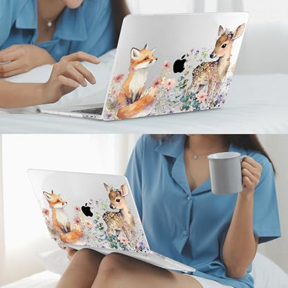 Mektron Case for MacBook Pro 16 Inch A2141 Cover 2019 Release 16" with Liquid Retina Display/Touch ID, Plastic Hard Shell with Keyboard Skin & Screen Protector & Dust Plug, Fox and Deer - color: Fox and Deer