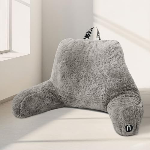 Nestl Fur Reading Pillow, Stylish Back Pillow for Bed Sitting Up, Faux Fur Bed Chair Pillow with Arms, Reading Pillows for Sitting in Bed Adult & Kids, Sit Up Back Support Pillow for Bed Rest - Grey - color: Grey, size: Reading Pillow