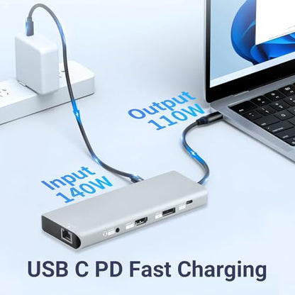 10-in-1 USB C Docking Station, 140W PD3.1, 8K HDMI 2.1, DP1.4, 2.5G Ethernet, USB 3.2 10Gbps, SD/TF, Audio Jack, Dual 4K@60Hz Display Hub for MacBook, Windows, Steam Deck, Switch (UC-U4)