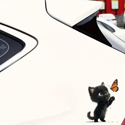 Lovely Cat and Butterfly PVC Vinyl Car Decals Stickers Waterproof Self-Adhesive Decals for Cars, Laptops, Trucks, Motorcycles Wall Window Luggage Scratch Cover Door Decor Sticker