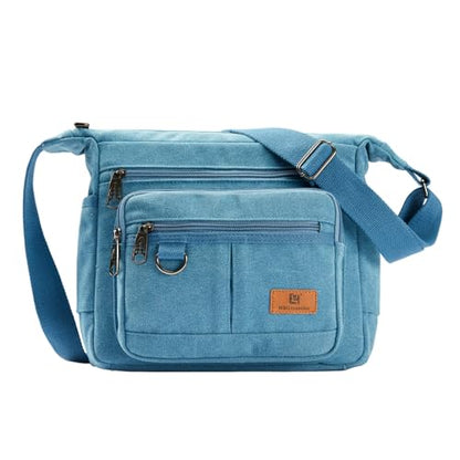 Rfid Crossbody Messenger Bag with Water Bottle Holders, 13 inch Laptop Shoulder Bag, Sling Satchel Purse w/Built-in Wallet - color: Sky Blue