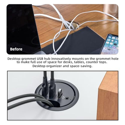 USB 3.0 Hub Sound Card USB-C 2 Port USB 60mm Desk Grommet Splitter Dock Station Headphone Mic Audio Interface for Desktop PC Desk - style: USB-C+2USB+Mic Audio