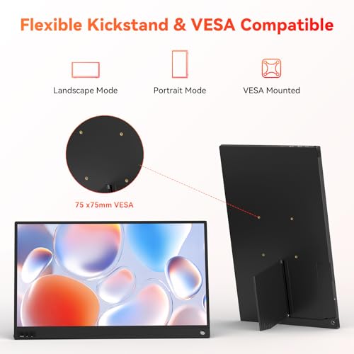 HotYeah Portable Laptop Monitor, 15.6" 1080P FHD USB-C HDMI Travel Monitor | FreeSync IPS External Computer Screen w/Kickstand, Extra External Display for Laptop PC Mac Phone Tablet Switch Xbox PS5 - size: 15.6"