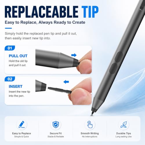 tesha Active Pen for ASUS ZenBook Vivobook, No Pairing, 2500Hr Battery | For ASUS ProArt ROG Flow ExpertBook, Palm Rejection, 1024 Pressure, Dual Buttons, Replaces SA201H SA203H for Students Doers - color: Black