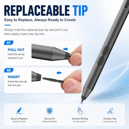 tesha Active Pen for ASUS ZenBook Vivobook, No Pairing, 2500Hr Battery | For ASUS ProArt ROG Flow ExpertBook, Palm Rejection, 1024 Pressure, Dual Buttons, Replaces SA201H SA203H for Students Doers - color: Black