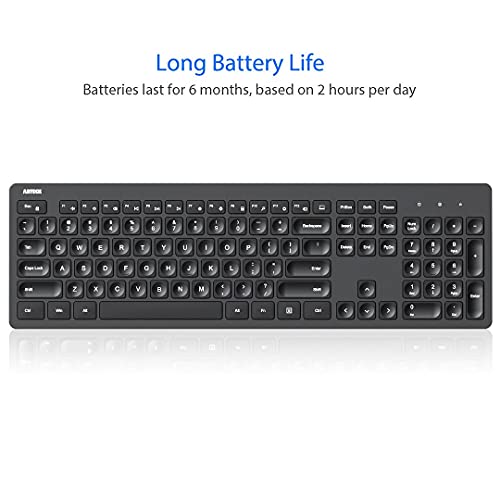 Arteck 2.4G Wireless Keyboard Ultra Slim Full Size Keyboard with Numeric Keypad and Media Hotkey for Computer/Desktop/PC/Laptop/Surface/Smart TV and Windows 11/10/ 8/7