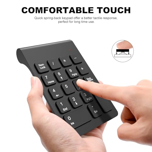 TRELC Wireless Numeric Keypad, Mini 2.4G 18 Keys Number Pad, Portable Silent Financial Accounting Numeric Keypad Keyboard Extensions with Wireless Mouse for Laptop, PC, Desktop, Notebook(Black) - color: Black
