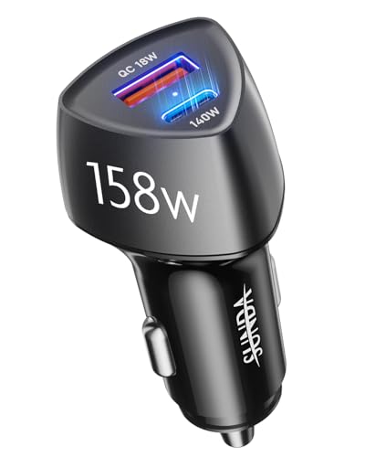 SUNDA 158W USB C Fast Car Charger, 2-Ports Type C Car Charger Adapter, Fast Charging PD3.1 PD140W/QC18W Phone Charger for iPhone17/16Pro/MacBook/iPad/Laptop/SamsungS25, Cigarette Lighter USB Charger