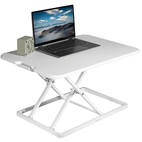 VIVO Ultra-Slim Single Top Height Adjustable Standing Desk Riser, Compact Sit Stand Desktop Converter for Monitor or Laptop, White, DESK-V001JW - color: White, size: 26"