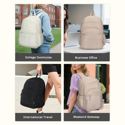 College Laptop Backpack 16 Inches Quilted Travel Backpack for Women Lightweight Puffer Casual Daypack 28L Camel - color: Camel