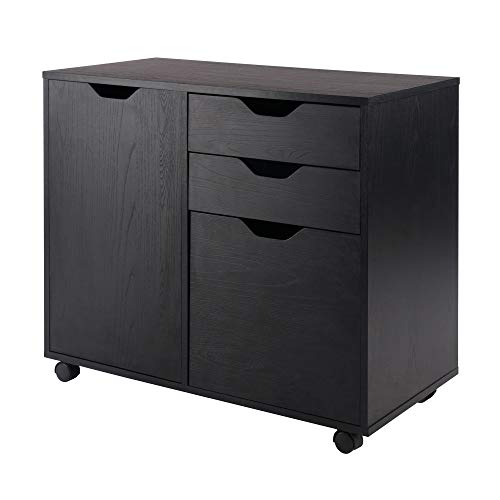 Winsome Halifax Mobile Storage Cabinet with 1 Large Door & 3 Drawers, Black | Stylish & Functional Home Storage Cabinet for Filing, Kitchen Organization, Moveable Furniture for Office, Dorms, Apartments - color: Black, style: 1 Large Door, 3 Drawers