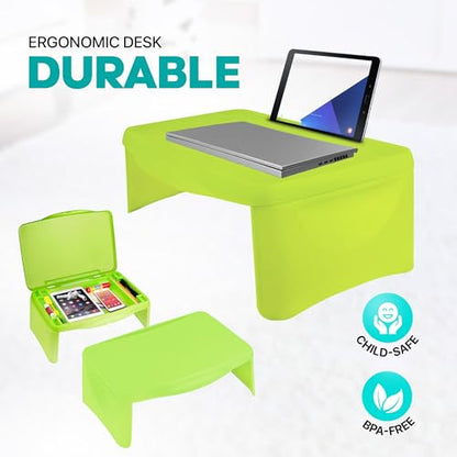 MAVOCRAFT Foldable Kids Lap Tray with Storage - Portable Lap Desk Kids & Adults - Kids Lap Desk for Breakfast in Bed, Serving Tray, Car Desk & Gaming (Green) - color: Green