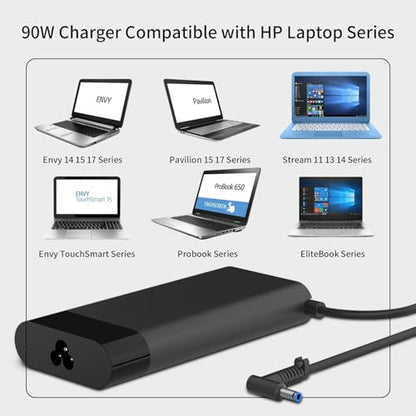 90W 4.62A 4.5mm Blue Tip Laptop Charger Compatible with HP Spectre X360 13 15 Envy 14 15 17 TouchSmart M6 M7 15-j 17-j Series 710412-001 710413-001 710414-001 Adapter Power Supply Cord