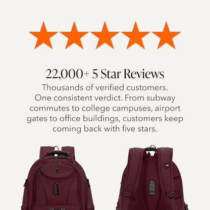 SWISSGEAR 1900 ScanSmart Laptop Backpack, Fits Most 17-Inch Laptops, TSA-Friendly Lay-Flat Design, RFID Protection, and Tablet Pocket, Black, 31L, 18.5-Inch - color: Merlot