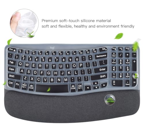Large Print Keyboard Cover for Logitech Wave Keys MK670 Combo Keyboard Skin, Logitech Wave Keys Wireless Ergonomic Keyboard Cover Protector Skin, Logitechs Waves Key Accessories, Black - color: Black-Large Print