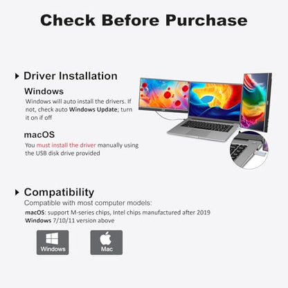 G-STORY Triple Laptop Screen Extender, 14" FHD 1080P Dual Monitor One Cable