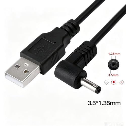 TENINYU USB 2.0 A Male to Right Angled 90 Degree DC 3.5x1.35 mm 5 Volt 24AWG DC Barrel Jack Power Cable 3FT, Black (Max 2.5 Ampere, Center PIN Positive), 2 Pack