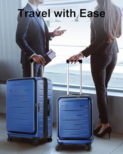 CENSIEN Expandable Luggage Sets, 20 Inch Carry On Luggage 28 Inch Suitcases | 20in Front Open Laptop Pocket Luggage,28in Top Open Trunk Suitcase,Lightweight ABS+PC Hardshell,YKK Zipper,Travel Bags,Blue - color: Navy Blue, size: 20/28 Inch EXT