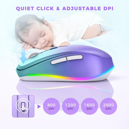 PEIOUS Wireless Mouse Jiggler, LED Mouse with Built-in Mouse Mover, Purple | Rechargeable, Silent Clicks, Adjustable DPI and Random Movement Keep Computers Awake for Work-Life Balance on Laptop/PC/Mac - color: Gradient Purple