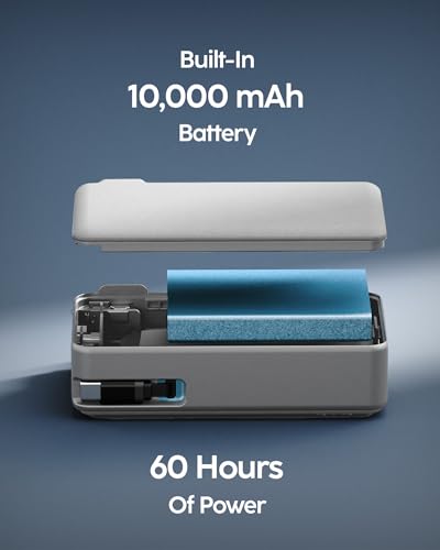 myCharge RetractaCharger 10000mAh Power Bank – 28" Retractable USB-C Cable | 30W PD Fast Charging | Digital Battery Display | USB-C/A Ports | Up to 60 Hrs Extra Power | Premium Grey Fabric - color: No Wall Plug