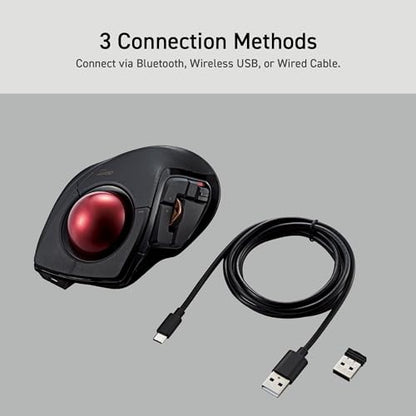 ELECOM DEFT PRO Trackball Mouse, Wired, Wireless, Bluetooth 3 Types Connection, Ergonomic Design, 8-Button Function, Red Ball, Windows11, MacOS (M-DPT1MRXBK) - style: Trackball Mouse