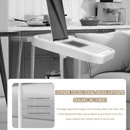 Flip-top Standing Desk Adjustable Height Laptop Table, Living Room Sofa Side Lifting Workstation, Portable Bedside Table with Casters(Beige) - color: Beige