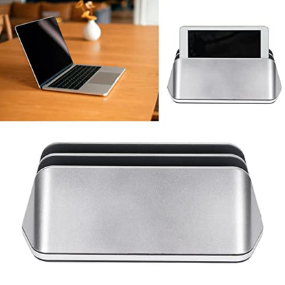 Dual Laptop Stand Vertical, 2 Slot Vertical Laptop Holder, 3D Curved Aluminum Alloy Adjustable Stand with Silicone Protection, Stable Desk Organizer for Laptop Tablet Book Storage