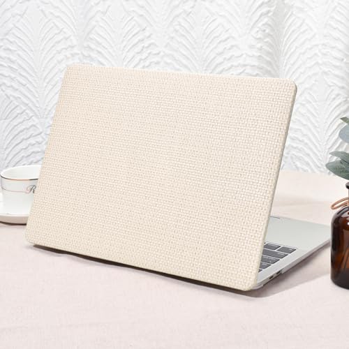 Seorsok Compatible with MacBook Air 13 Inch Case 2022-2018 Release A1932 A2179 M1 A2337 Touch ID,Elegant Leather Plastic Hard Shell Case with Keyboard Cover,Beige Woven Fabric No Logo Cutout Design - color: Beige, size: Air 13(A1932 A2179 M1 A2337)