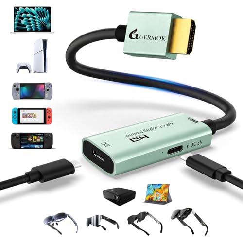 Guermok AR Glasses HDMI to USB-C Display Adapter, 4K@60Hz Video Converter | HDMI Source to USB-C Display Converter, for XREAL /Air Pro/RayNeo/Rokid, Switch 2/1, Xbox1, PS4/5, Portable Monitors (Green) - color: Green, size: 0.74FT