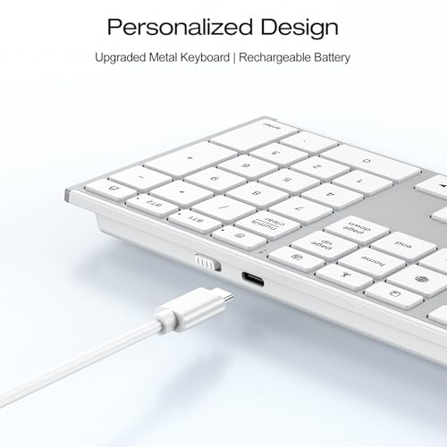 OMOTON Full Size Wireless Keyboard for Mac, Metal Frame, Silver | Ultra Slim & Quiet, Rechargeable Ergonomic, Bluetooth + 2.4G triple for MacBook Pro/Air/Neo, iMac, Mac Mini, Office/Home