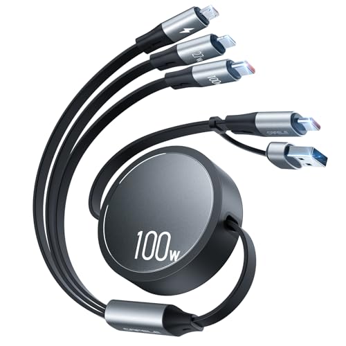 CAFELE 100W Multi Charging Cable, 6-in-1 Retractable USB C/A Cable, 5A Fast Charger Cord for Multiple Devices with Type C/L/Micro Ports for Phone 17 16 15 14 Pro Max, S24/S23, MBook, Pad (3.6ft) - color: Grey