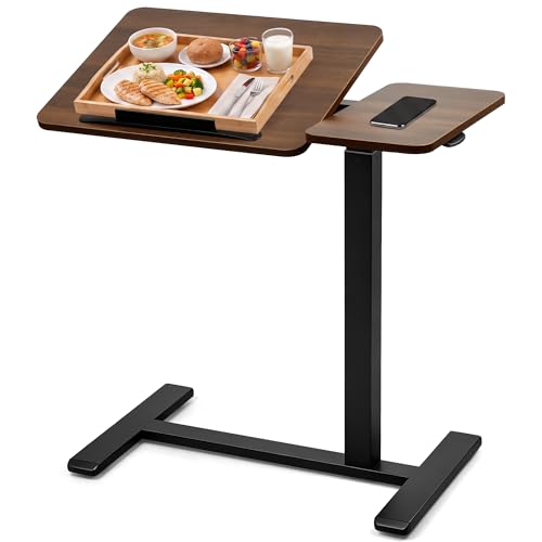 Adjustable Overbed Table with Wheels, Rolling Laptop Table for Bed & Sofa | Height Adjustable 26.38"-42.52" Hospital Bed Table with Tilt Tray for Laptop, Eating, Working, Reading & Home Office - color: Brown