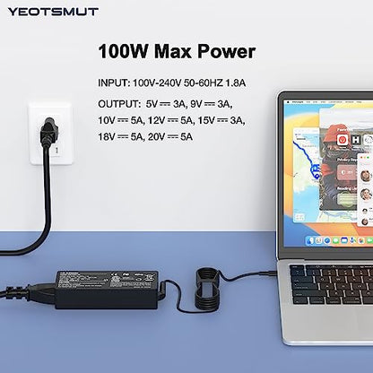 100W USB C Fast Charger Power Adapter Compatible with Lenovo Thinkpad,MacBook Pro/Air, iPad Pro,HP,Dell,Asus All USB-C Device