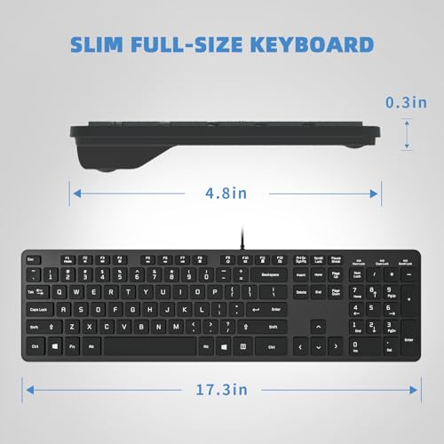 USB Wired Keyboard for Window,Comfortable Quiet Chocolate Keys, Durable Ultra-Slim Wired Computer Keyboard(QWERTY) for PC, Windows 11/10/8/7/XP/Vista KB1430 - color: Black