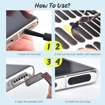 120Pcs Phone Speaker Cover Phone Speaker Dustproof Stickers Phone Speaker Dust Protector Cover Anti Dust Sticker Speaker Dust-Proof Cover Kit with Cleaning Brush & Tweezer - size: 120Pcs