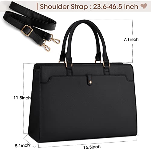 RAINSMORE Laptop Bag for Women 15.6 Inch Laptop Tote Bag Leather Work Bag Waterproof Womens Briefcase Business Office Computer Tote Bag Large Capacity Handbag Shoulder Bag Black - color: Black