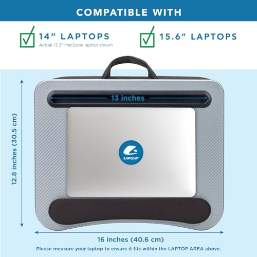 LAPGEAR Memory Foam Lap Desk with Wrist Rest and Media Slot - Medium - Silver Carbon - Fits up to 15.6 Inch Laptops and Most Tablet Devices - Style No. 91335 - color: Silver Carbon