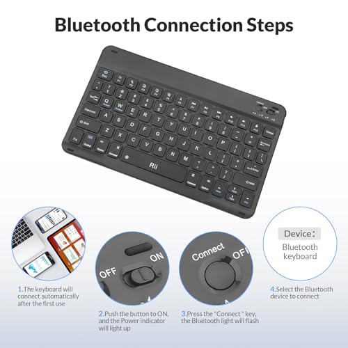 Rii Bluetooth Keyboard, Slim Wireless Keyboard with Type-C Charging, Portable Keyboard for iPad Mac Windows Android Tablets Samsung Tablet Laptop Smartphone