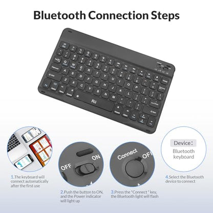 Rii Bluetooth Keyboard, Slim Wireless Keyboard with Type-C Charging, Portable Keyboard for iPad Mac Windows Android Tablets Samsung Tablet Laptop Smartphone