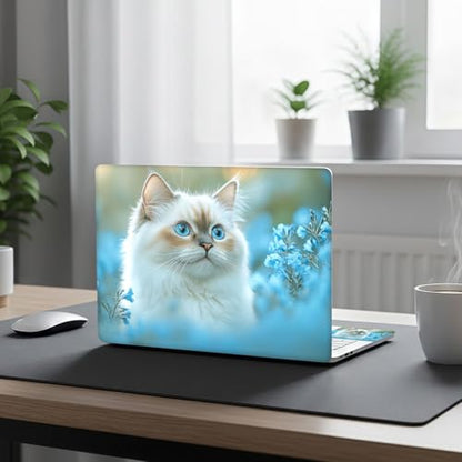 Aesthetic Laptop Skin Cover,12-15.6 Inch Universal Vinyl Sticker Decal,Blue Eyes Cat Waterproof Scratch-Resistant Notebook Wrap,Removable Residue-Free Protector - color: Blue Eyes Cat