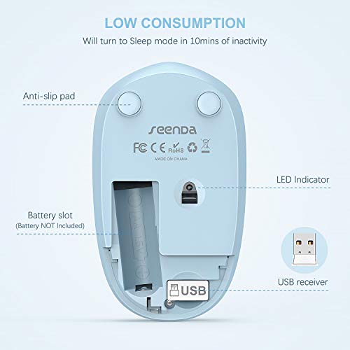 Wireless Mouse, 2.4G Noiseless Mouse with USB Receiver - seenda Portable Computer Mice for PC, Tablet, Laptop with Windows System (Light Blue) - color: Light Blue
