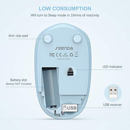 Wireless Mouse, 2.4G Noiseless Mouse with USB Receiver - seenda Portable Computer Mice for PC, Tablet, Laptop with Windows System (Light Blue) - color: Light Blue