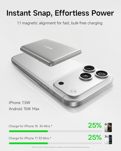 Baseus Picogo Power Bank, Smallest 5,000mAh Magnetic Wireless Charger with USB-C Braided Cable, Fast Charging Portable Battery Pack, NTC Safety Alloy Travel Essential for iPhone 17 Pro Max/17 Air/17e - color: Natural Titanium