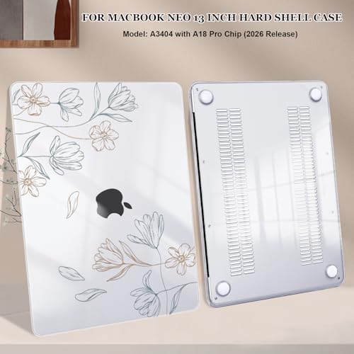 Compatible with MacBook Neo 13 inch Case 2026 (Model A3404), Printed Pattern Hard Shell Laptop Case with Keyboard Cover & Screen Film, Slim Plastic Protective Cover, Line Flower - color: Line Flower