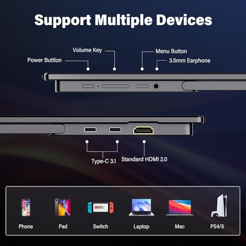 InnoView 15.6 inch Portable Monitor 4K UHD 3840x2160 | 100% sRGB HDR | External Monitor with 2 USB-C & HDMI Ports | Travel Second Monitor for Laptop Mac PC Xbox PS5 Switch (Includes Adapter) - size: 15.6-in