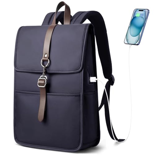 Slim Vintage Backpack for Men Women,15.6 Inch Laptop Backpack | Flap Computer Bag for Commuter Travel, Business Work Backpack with USB Charging Port, Anti-Theft Lightweight Backpack - color: Blue