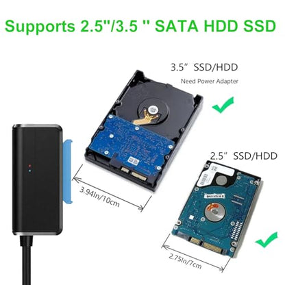 SATA to USB Cable USB 3.0 to 2.5 3.5 inch Hard Drive Adapter External Converter for SSD/HDD Data Transfer, with 12V/2A Power Supply, Support UASP, Black