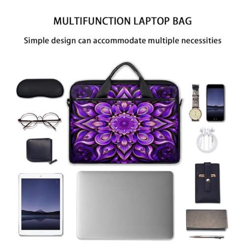 Laptop Shoulder Bag for Women Men, Waterproof Computer Case Messenger Bag Briefcase for Business Office Travel - color: Purple Mandala Flower Floral